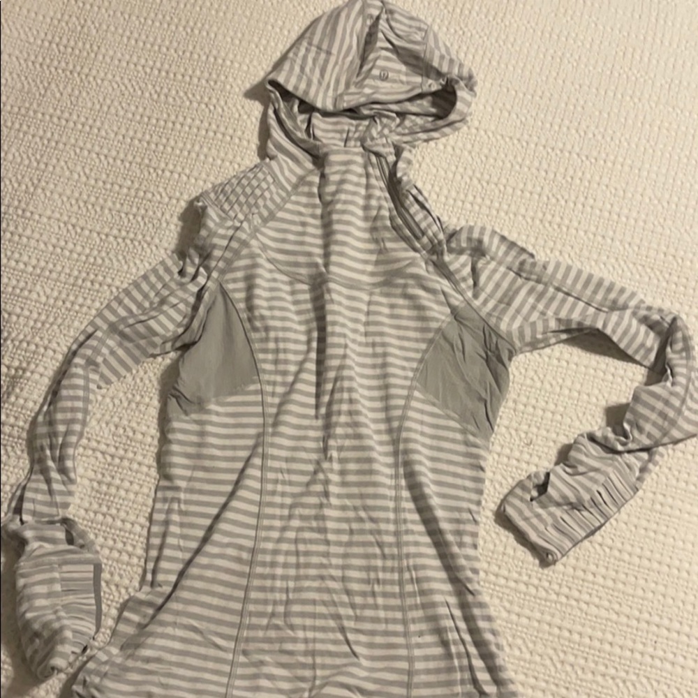 Gray and White Hooded Pullover